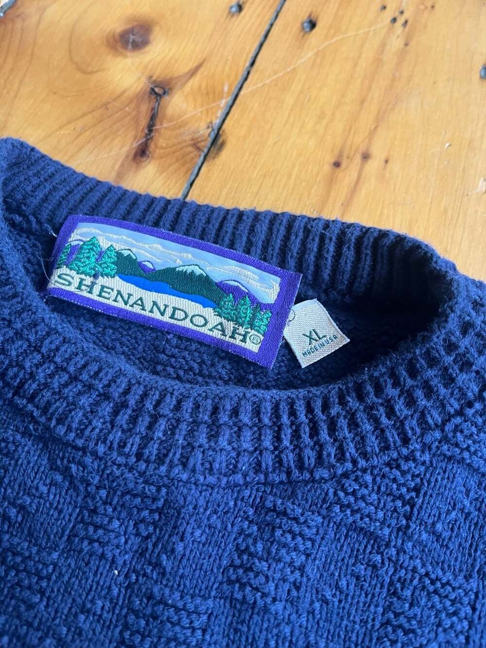 Vintage Shenandoah Basketweave Knit Sweater XL Dark Blue Made In USA